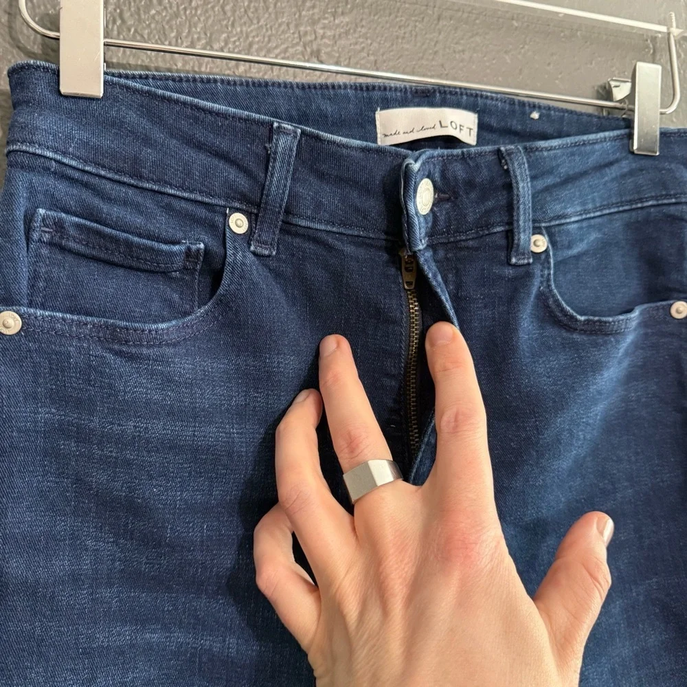 LOFT Dark Blue High-Rise Flare Jeans - Picture 6 of 7
